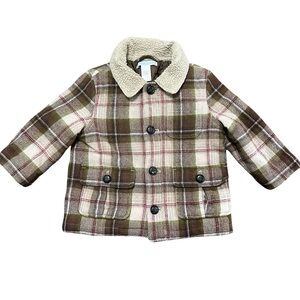 Janie and Jack Green Plaid Wool Blend Button Front Jacket Size 12 - 24 Months